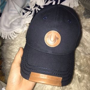 True Religion navy baseball cap with patch work
